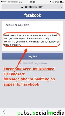 Facebook account disabled_message after submitting an appeal