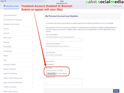 Facebook account disabled_submit an appeal