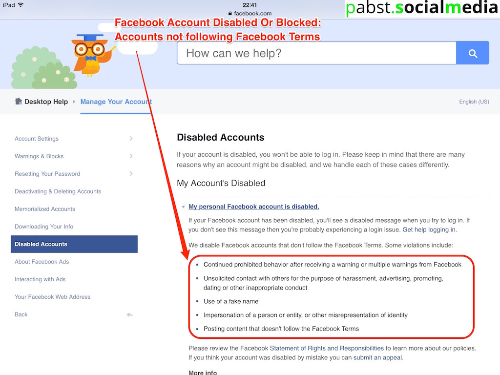 Facebook disabled accounts_accounts not following Facebook Terms
