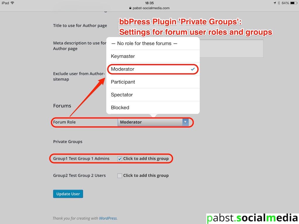 bbPress plugin private groups_forum role settings