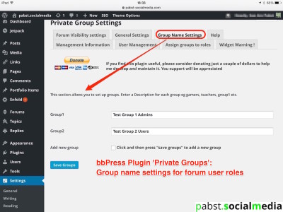 bbPress plugin private groups_group name settings